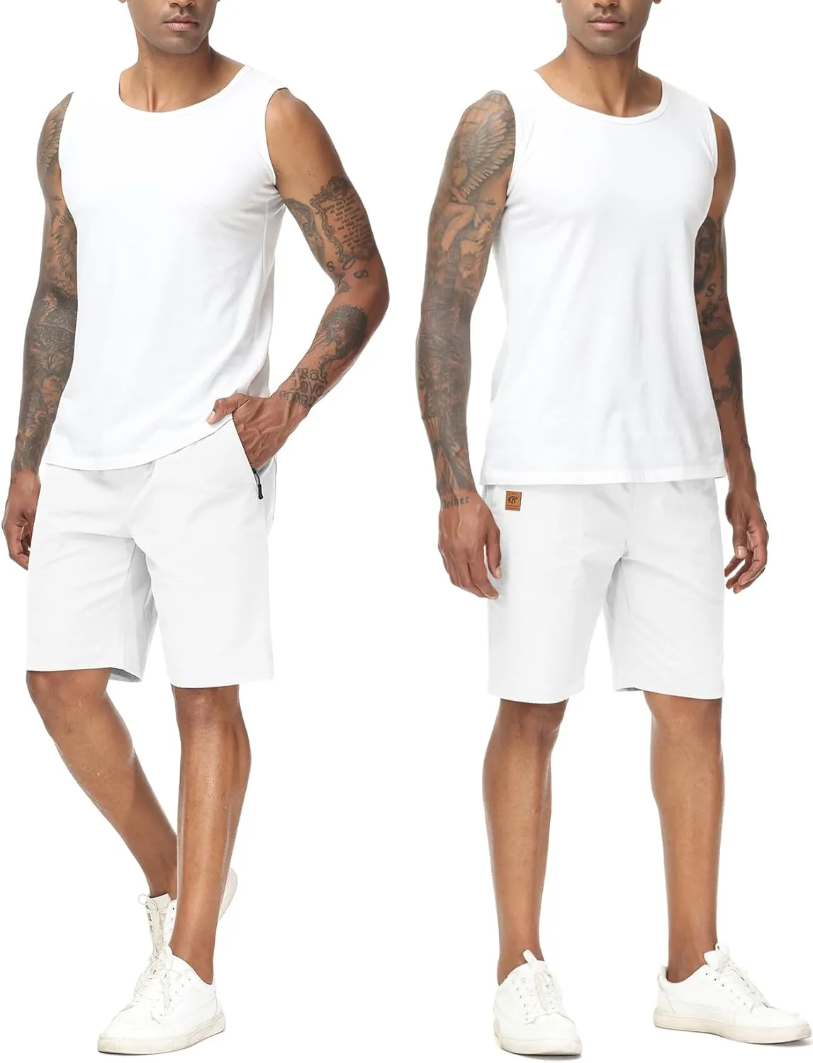 Men's Stretch Shorts Casual Classic Fit Drawstring Summer Beach Shorts with Zipper Pockets