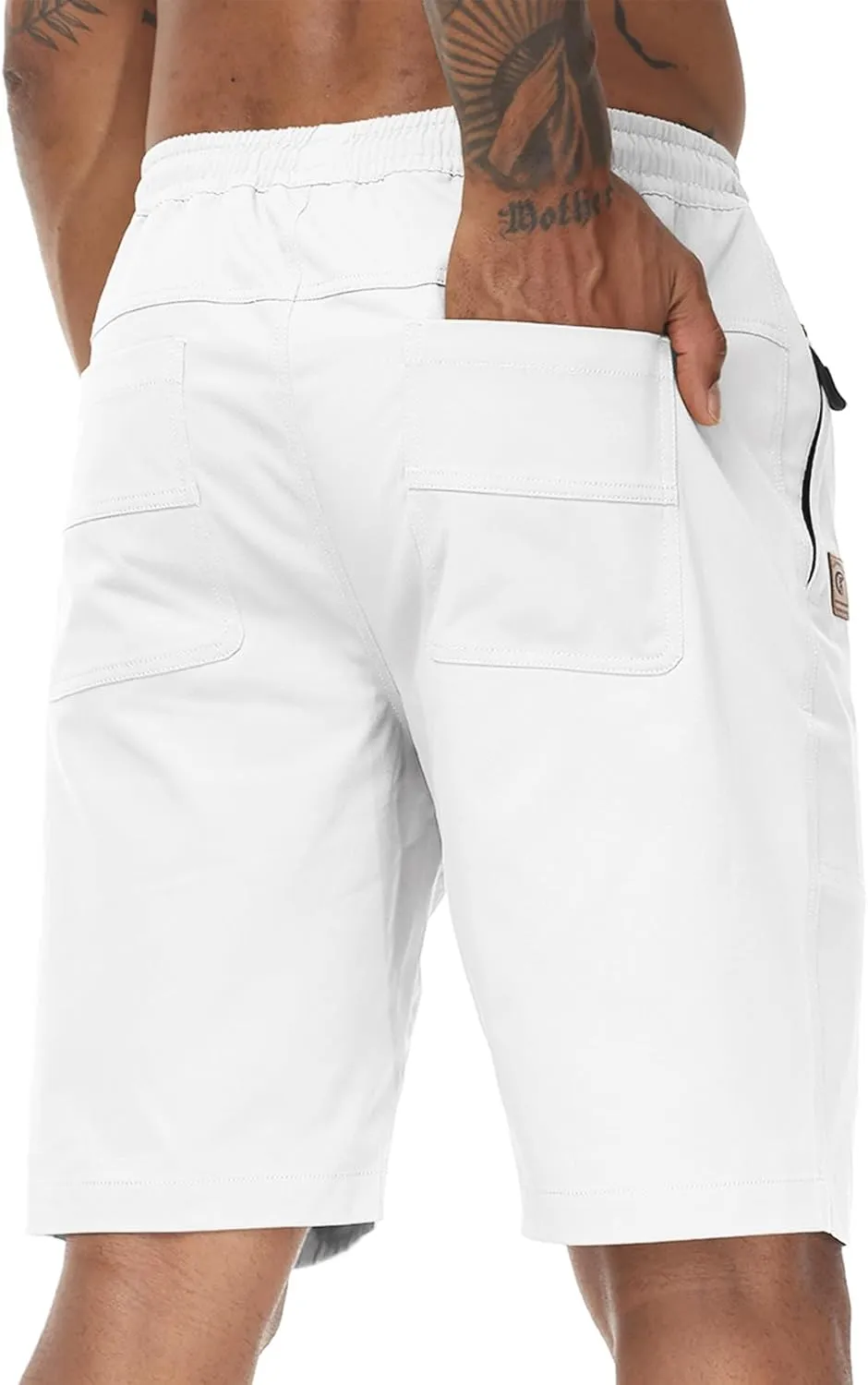 Men's Stretch Shorts Casual Classic Fit Drawstring Summer Beach Shorts with Zipper Pockets
