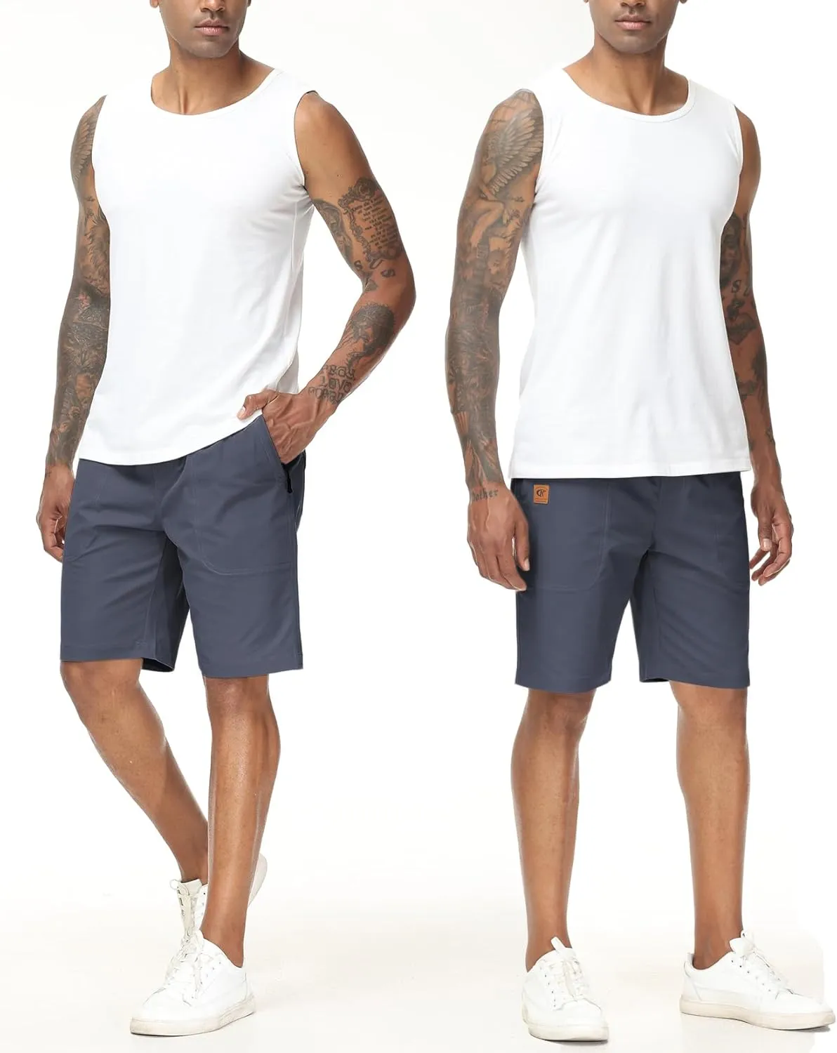 Men's Stretch Shorts Casual Classic Fit Drawstring Summer Beach Shorts with Zipper Pockets