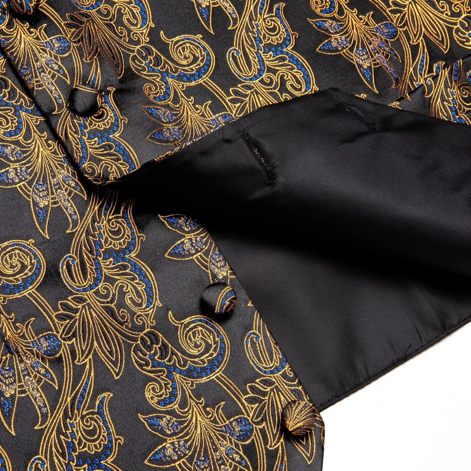 Mens Suit Vest 4PC Silk Paisley Vest with Necktie Pocket Square Cufflinks Formal Woven Waistcoat for Suit Tuxedo