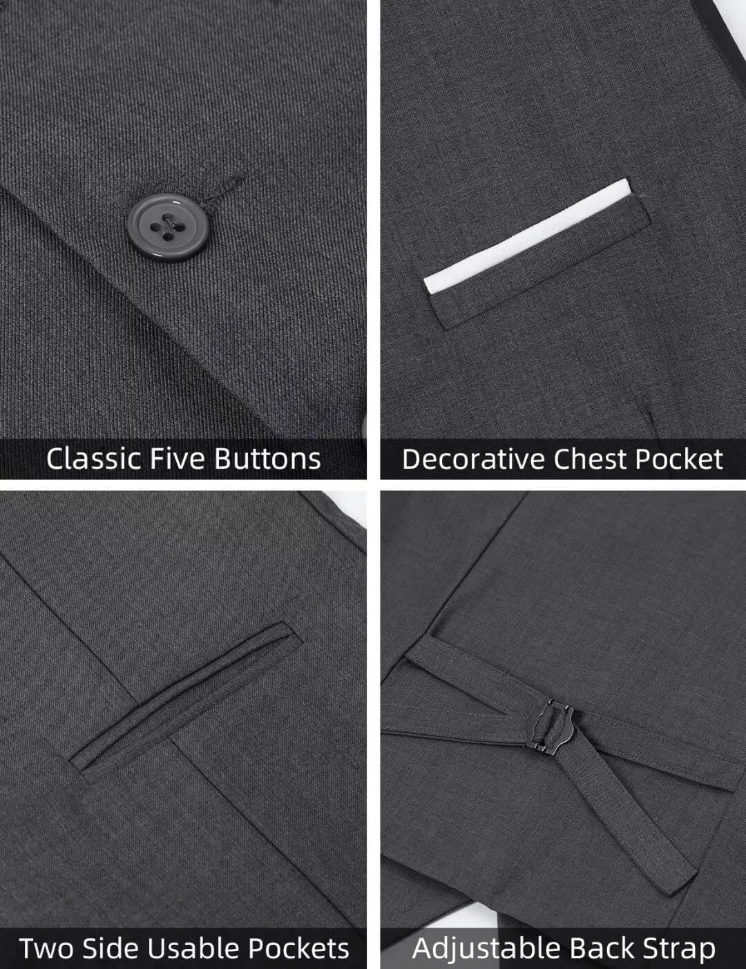 Mens Suit Vest, Business Formal Dress Vest for Men Solid Slim Fit Waistcoat, S-3XL
