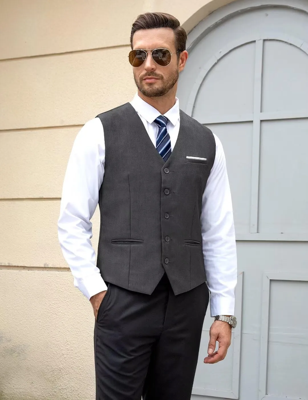 Mens Suit Vest, Business Formal Dress Vest for Men Solid Slim Fit Waistcoat, S-3XL