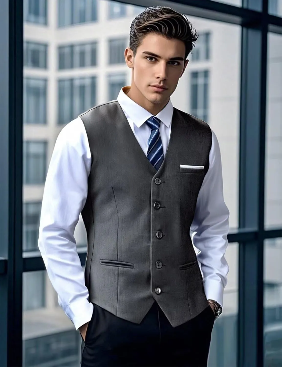 Mens Suit Vest, Business Formal Dress Vest for Men Solid Slim Fit Waistcoat, S-3XL