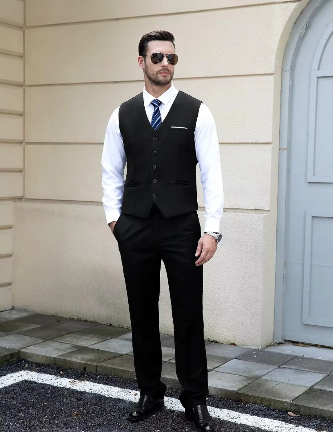 Mens Suit Vest, Business Formal Dress Vest for Men Solid Slim Fit Waistcoat, S-3XL