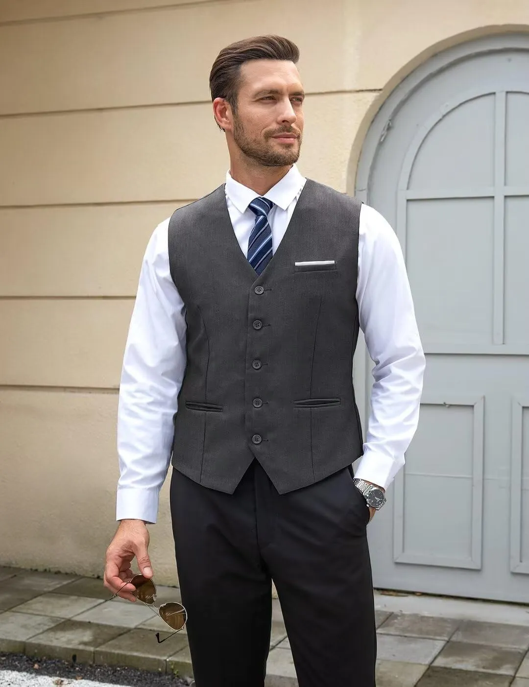 Mens Suit Vest, Business Formal Dress Vest for Men Solid Slim Fit Waistcoat, S-3XL