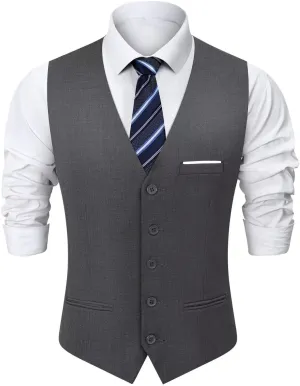 Mens Suit Vest, Business Formal Dress Vest for Men Solid Slim Fit Waistcoat, S-3XL