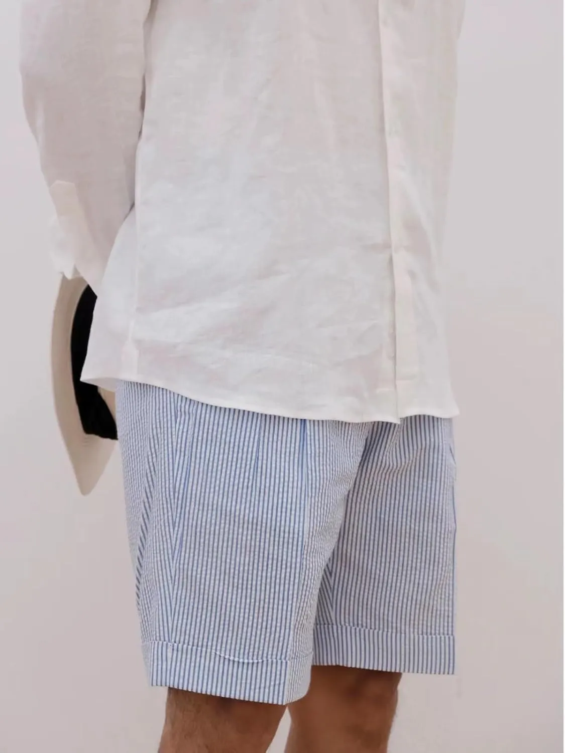 Mens Summer Seersucker Slim Fit Suit Shorts Mens Causal Polyester Sear Sucker Shorts