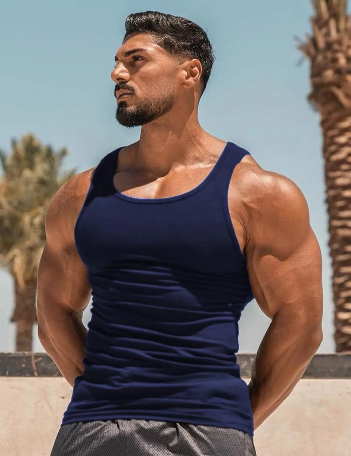 Men's Tank Tops Workout Gym Sleeveless Bodybuilding Shirts Fitness Athletic Muscle Tee