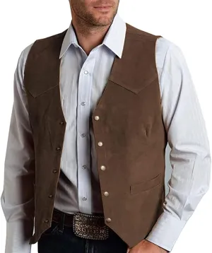 Mens V Neck Suit Vest Retro 5 Button Suede Leather Regular Fit Casual Waistcoat for Prom,Husband Gift,Daily Wear