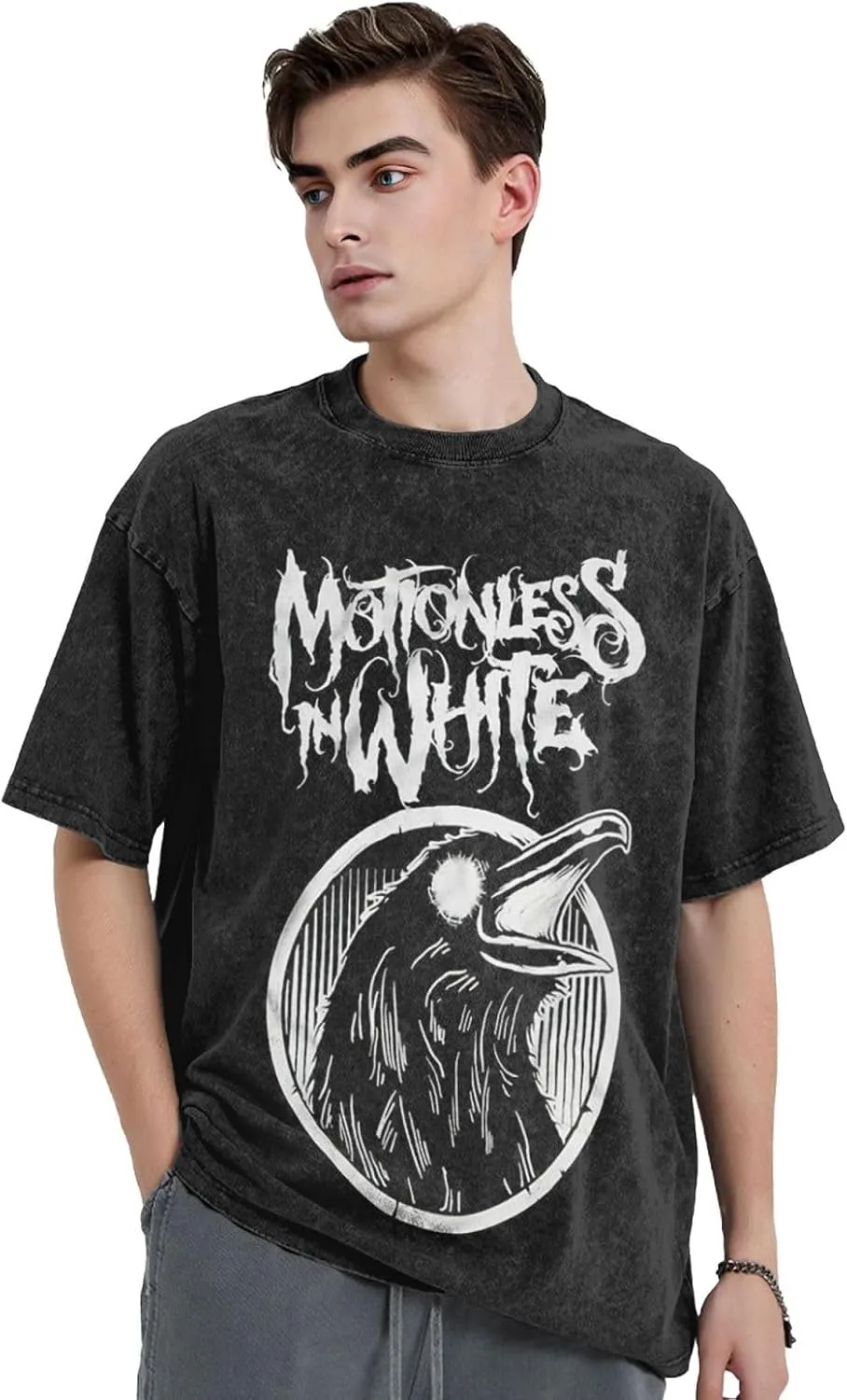 Mens Vintage Oversized Drop Shoulder Fashion T Shirt Loose Wash Solid Tee Tops