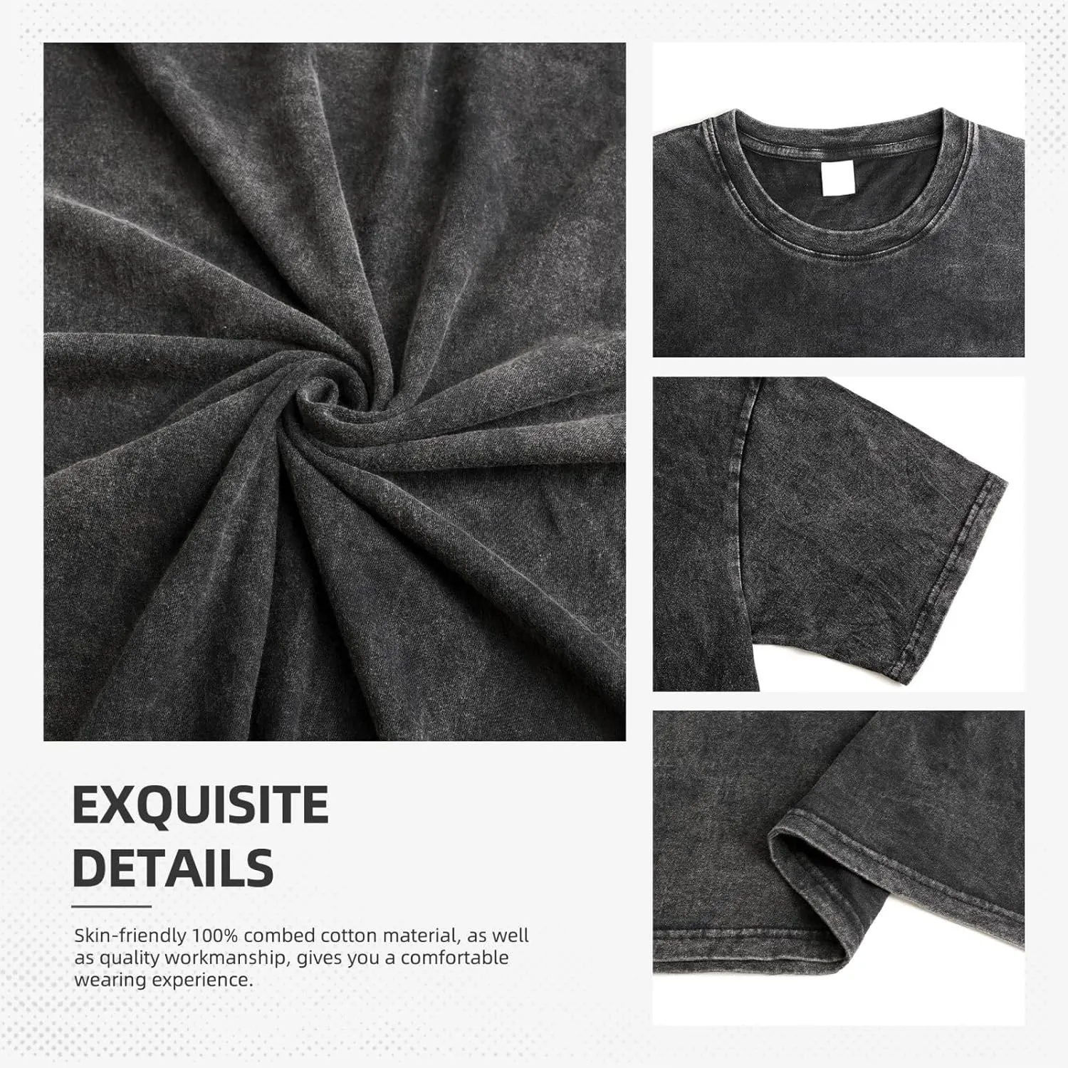 Mens Vintage Oversized Drop Shoulder Fashion T Shirt Loose Wash Solid Tee Tops
