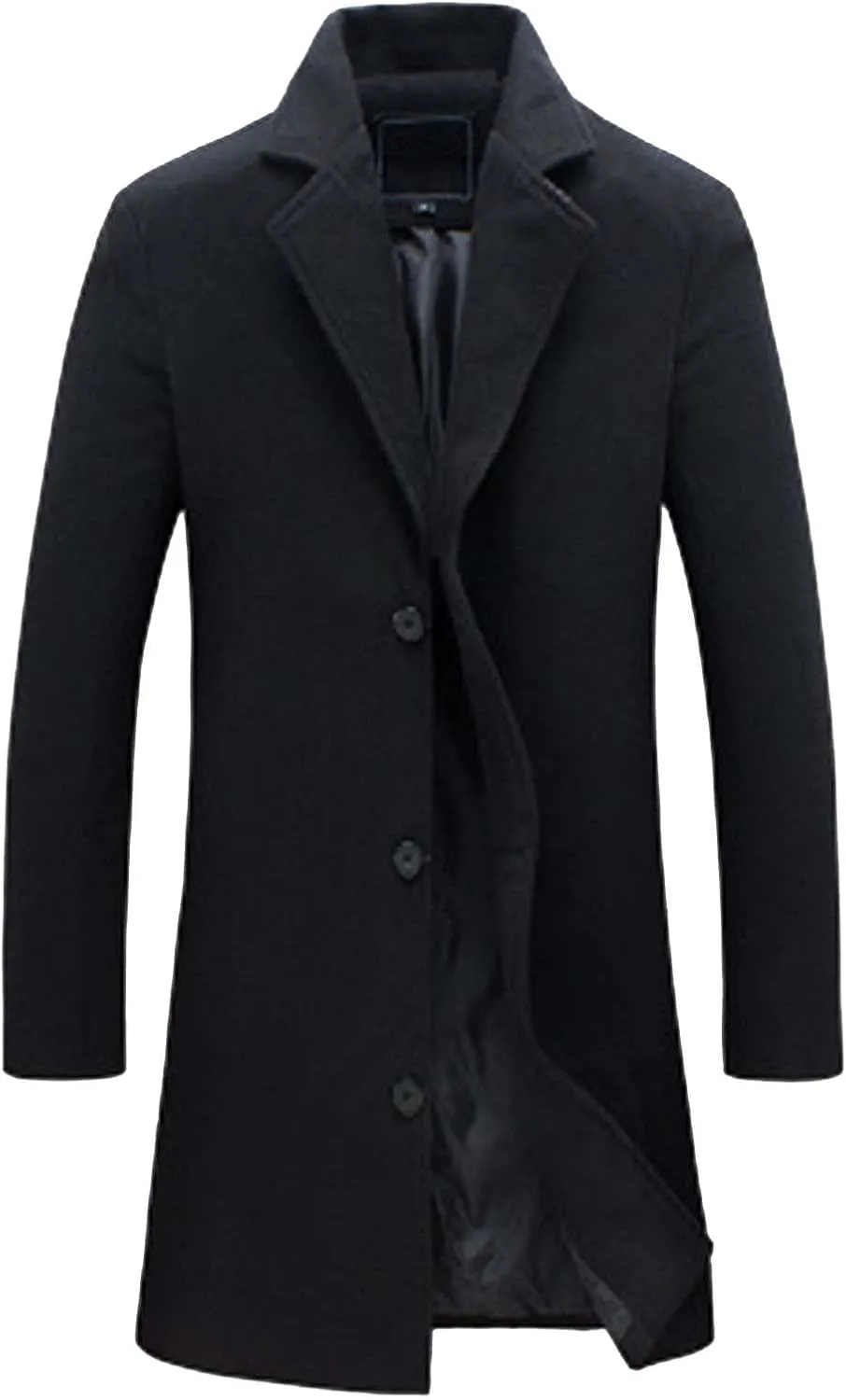 Men's Wool Blend Trench Coat Notched Lapel Collar Single Breasted Overcoat Slim Fit Warm Business Work Long Pea Coat