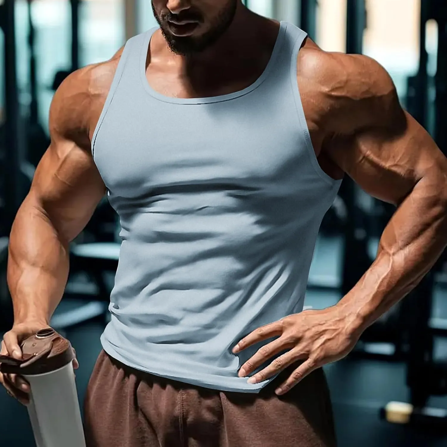 Men's Workout Tank Top Casual Soft Sleeveless Gym Muscle Shirts Bodybuilding Tee