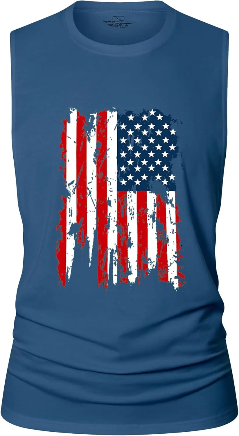 Men's Workout Tank Tops Sleeveless Gym Muscle Tee Graphic American Flag Shirt