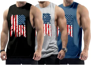 Men's Workout Tank Tops Sleeveless Gym Muscle Tee Graphic American Flag Shirt