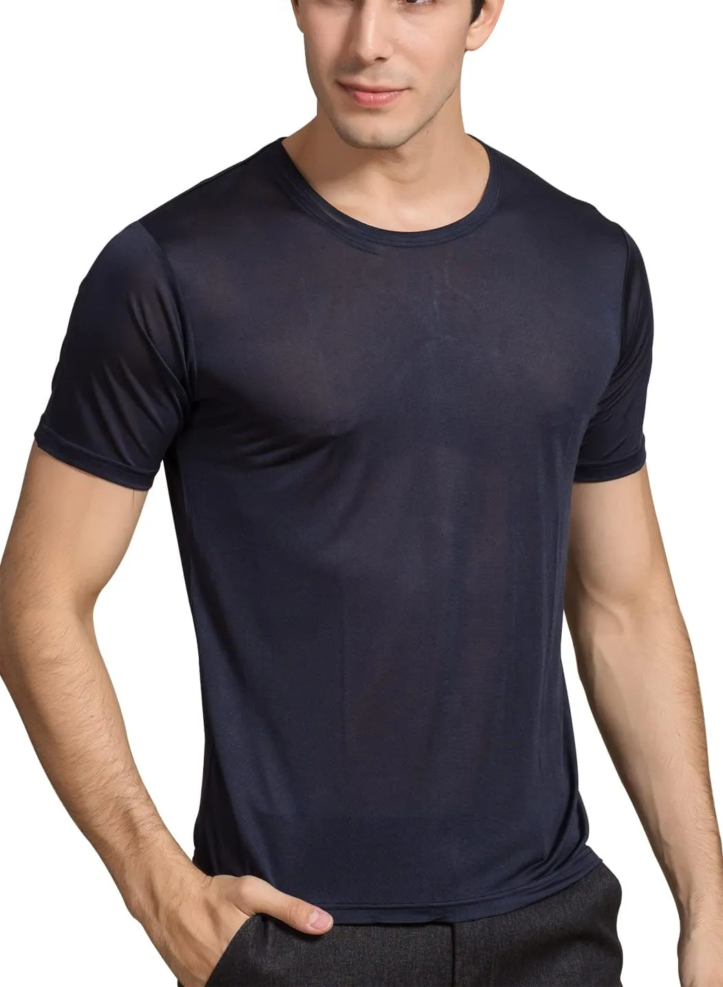 METWAY Mens Mulberry Silk T Shirt/Casual Short Sleeve Crew Neck Silk TEE Shirts/Super Soft and Breathable Workout Shirts