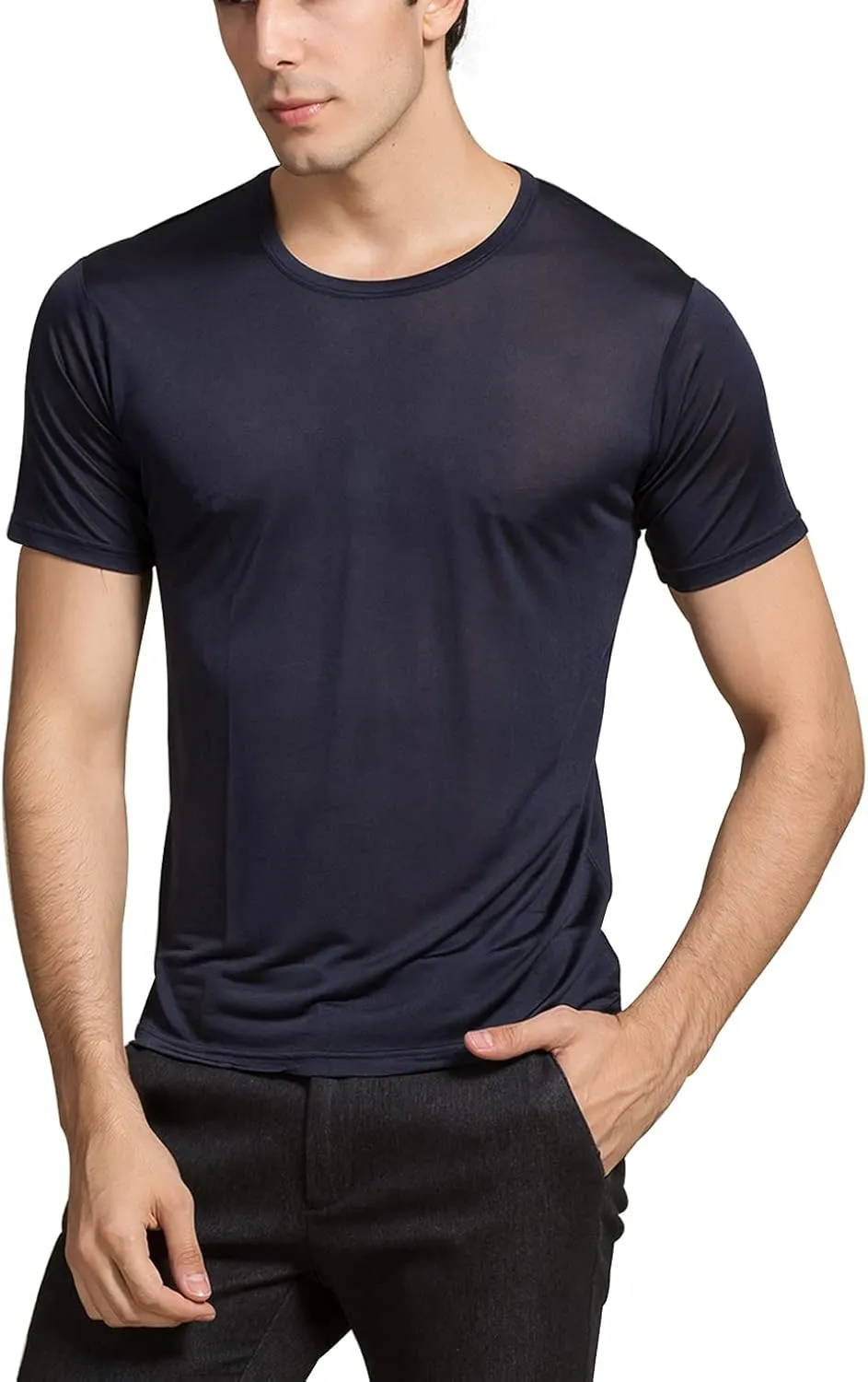 METWAY Mens Mulberry Silk T Shirt/Casual Short Sleeve Crew Neck Silk TEE Shirts/Super Soft and Breathable Workout Shirts