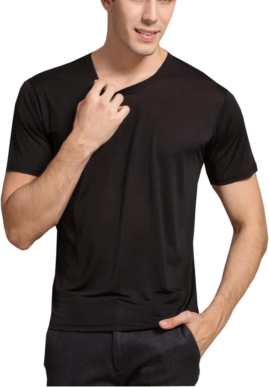 METWAY Mens Mulberry Silk T Shirt/Casual Short Sleeve Crew Neck Silk TEE Shirts/Super Soft and Breathable Workout Shirts