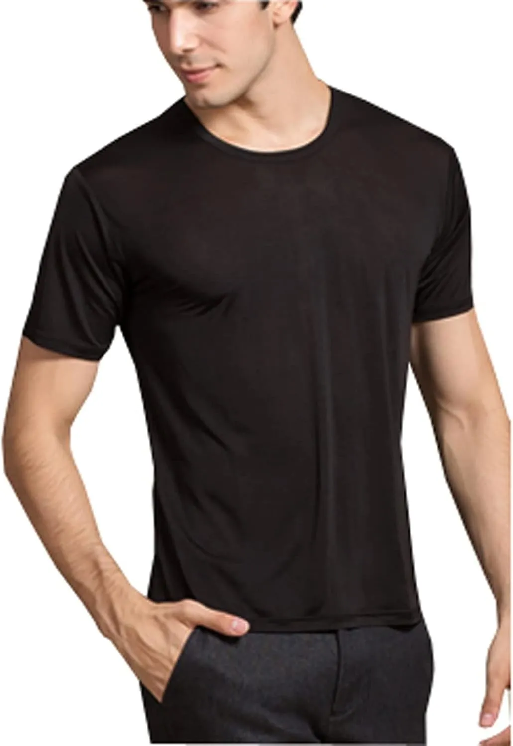 METWAY Mens Mulberry Silk T Shirt/Casual Short Sleeve Crew Neck Silk TEE Shirts/Super Soft and Breathable Workout Shirts