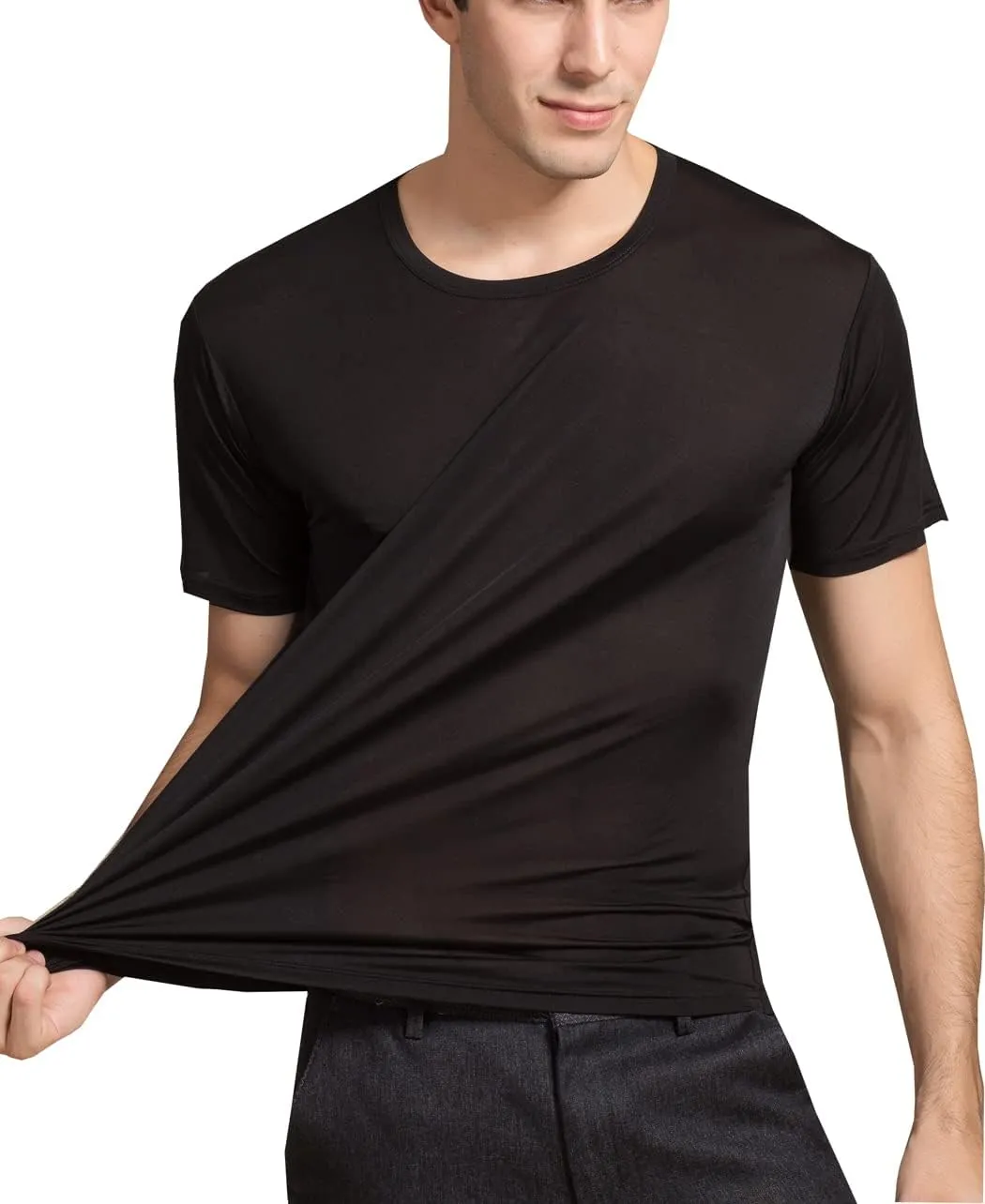 METWAY Mens Mulberry Silk T Shirt/Casual Short Sleeve Crew Neck Silk TEE Shirts/Super Soft and Breathable Workout Shirts