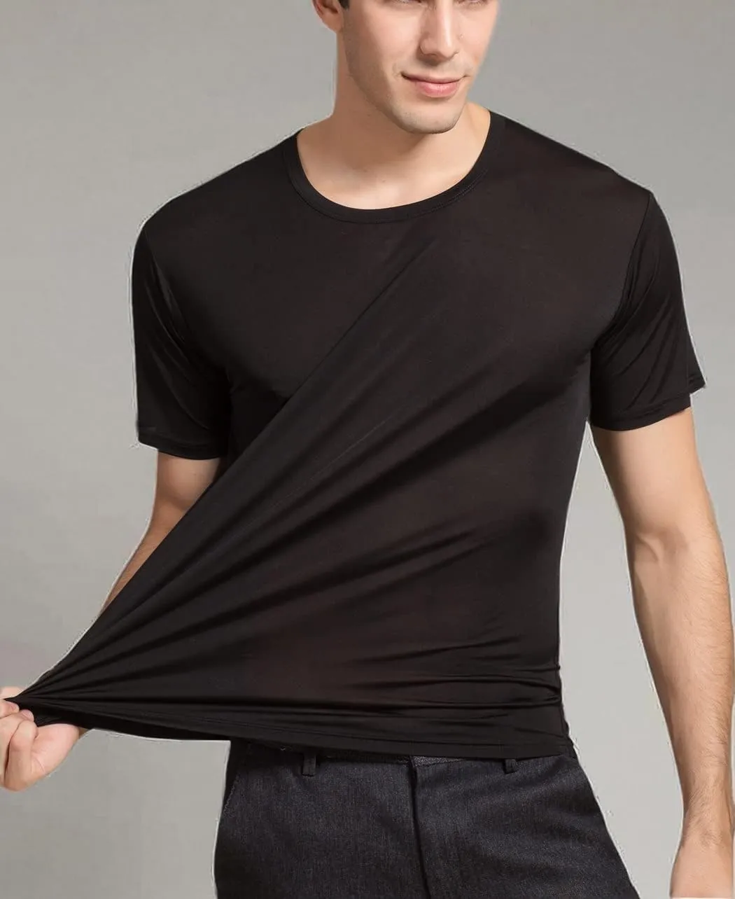 METWAY Mens Mulberry Silk T Shirt/Casual Short Sleeve Crew Neck Silk TEE Shirts/Super Soft and Breathable Workout Shirts