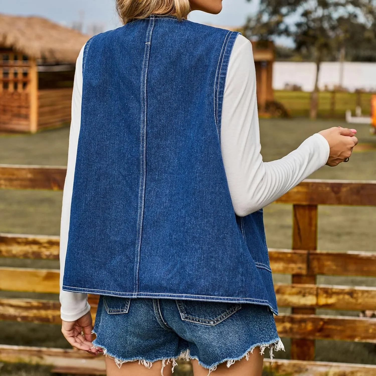 MINTLIMIT Women's Denim Vest Sleeveless V Neck Button Down Jean Waistcoat Y2K Denim Jacket Country Trendy Outfits