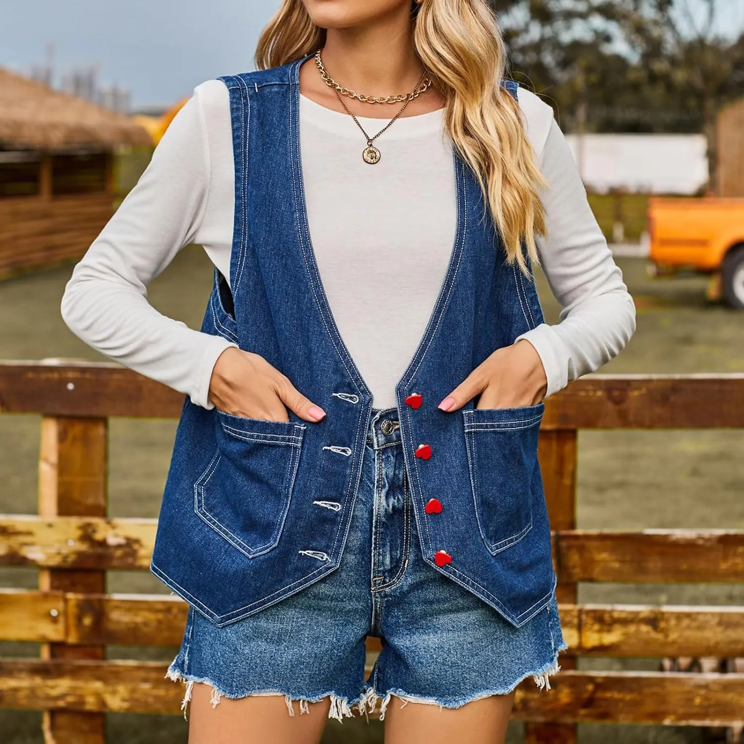MINTLIMIT Women's Denim Vest Sleeveless V Neck Button Down Jean Waistcoat Y2K Denim Jacket Country Trendy Outfits
