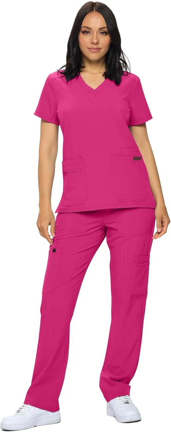 Monarch Uniforms Scrub Sets - Regular & Petite Stretchy Scrubs for Women - Set of Top & Pants