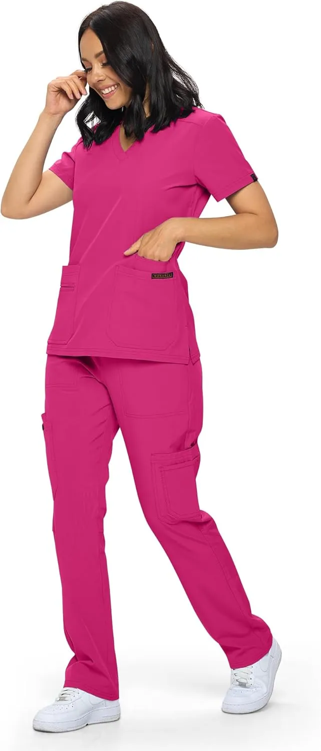 Monarch Uniforms Scrub Sets - Regular & Petite Stretchy Scrubs for Women - Set of Top & Pants