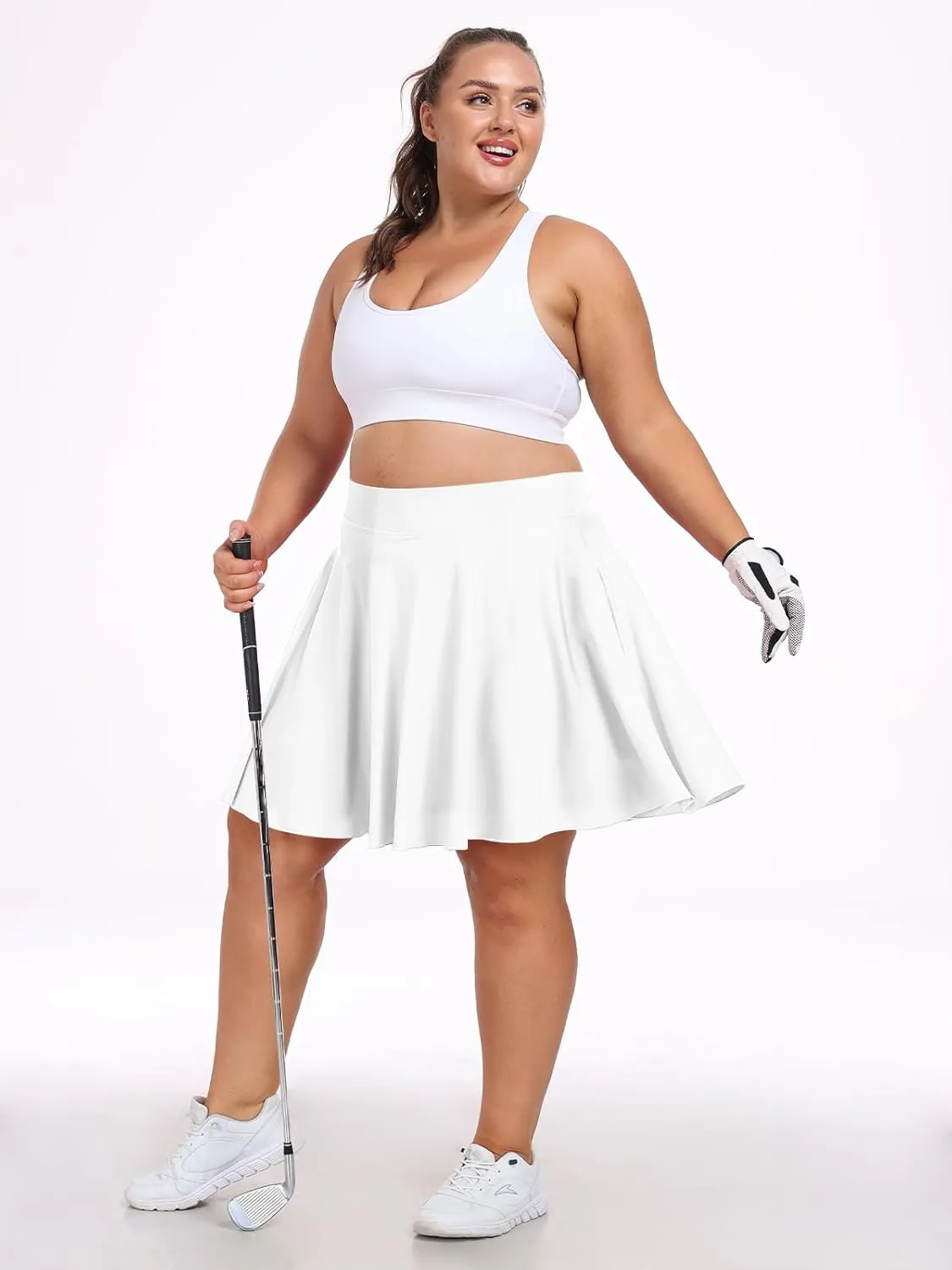 Moon Wood Knee Length Skirts for Women 4 Pockets High Waisted Plus Size Womens Tennis Skirt Athletic Golf Skirts with Shorts