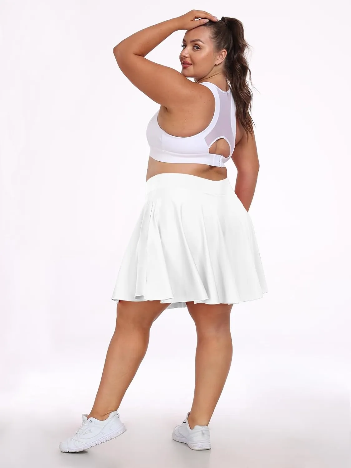 Moon Wood Knee Length Skirts for Women 4 Pockets High Waisted Plus Size Womens Tennis Skirt Athletic Golf Skirts with Shorts