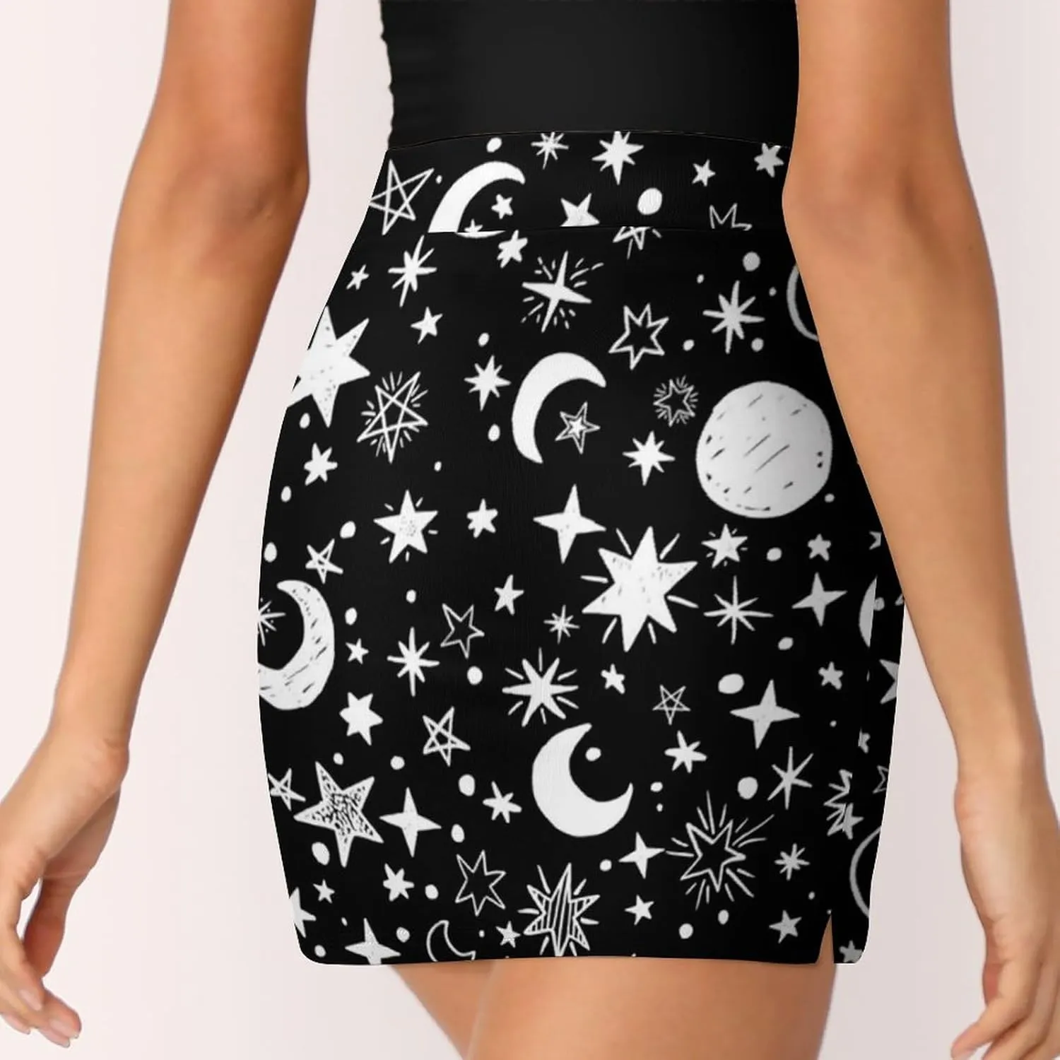 Moons and Stars Black and White Women's Mini Tennis Skirt with Shorts Underneath Athletic Workout Cute Skorts