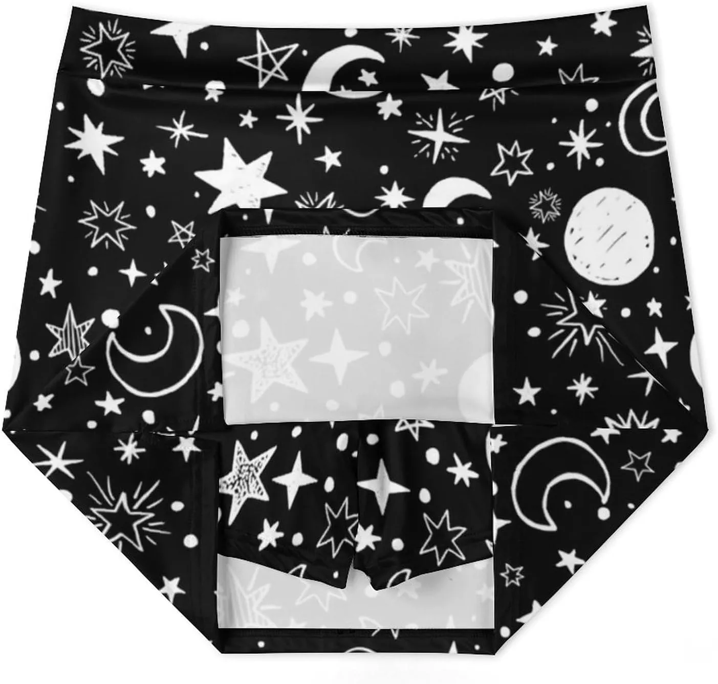 Moons and Stars Black and White Women's Mini Tennis Skirt with Shorts Underneath Athletic Workout Cute Skorts