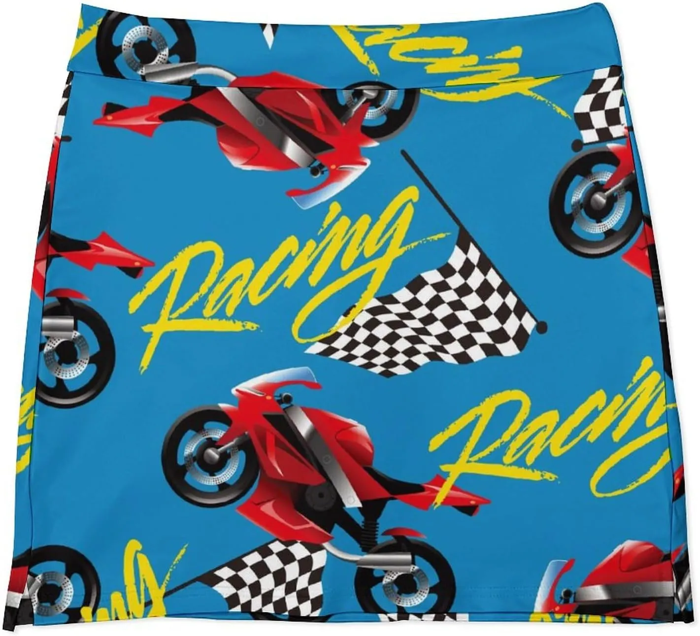 Motorcycle Racing Pattern Women's Mini Tennis Skirt with Shorts Underneath Athletic Workout Cute Skorts