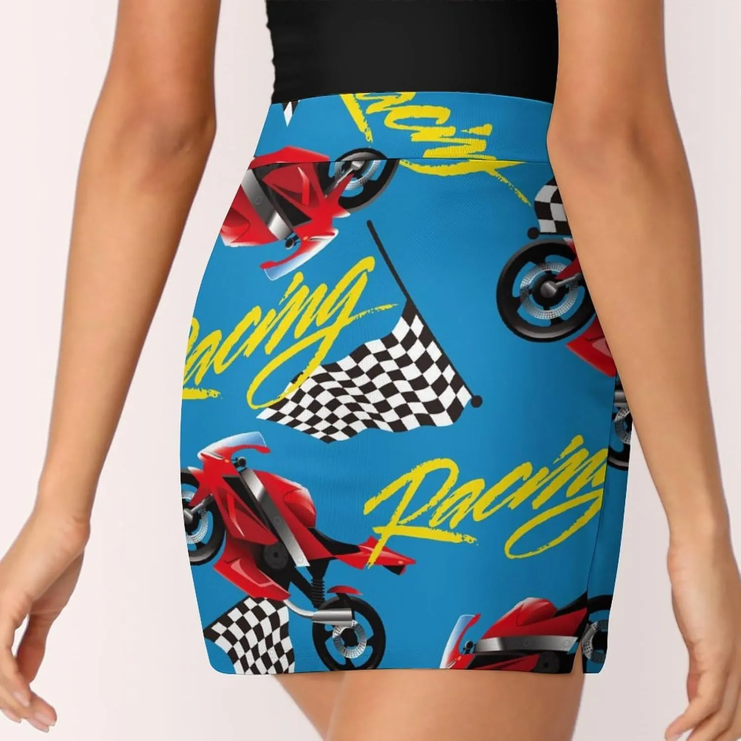 Motorcycle Racing Pattern Women's Mini Tennis Skirt with Shorts Underneath Athletic Workout Cute Skorts