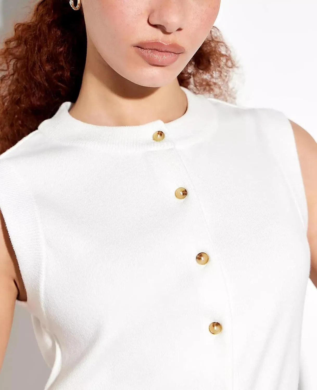 NUFIWI Women Button Up Tank Top Ribbed Crewneck Open Front Shirt Sleeveless Slim Fit Dressy Vest Tops Trendy Fashion