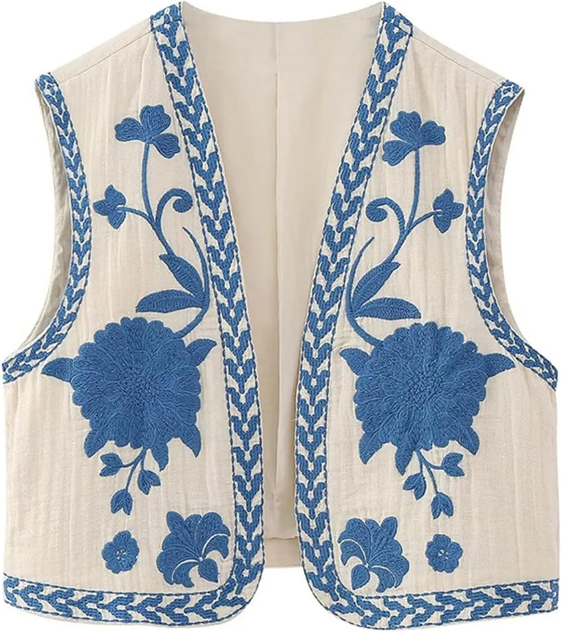 NUFIWI Women Vintage Embroidered Floral Vest Top Y2k Sleeveless Open Front Crop Vest Boho Floral Waistcoat Jacket