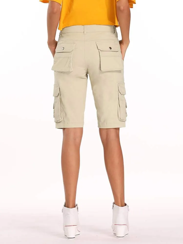OCHENTA Women's Casual Multi-Pockets Bermuda Cargo Shorts Camo Knee Length Summer Hiking Shorts