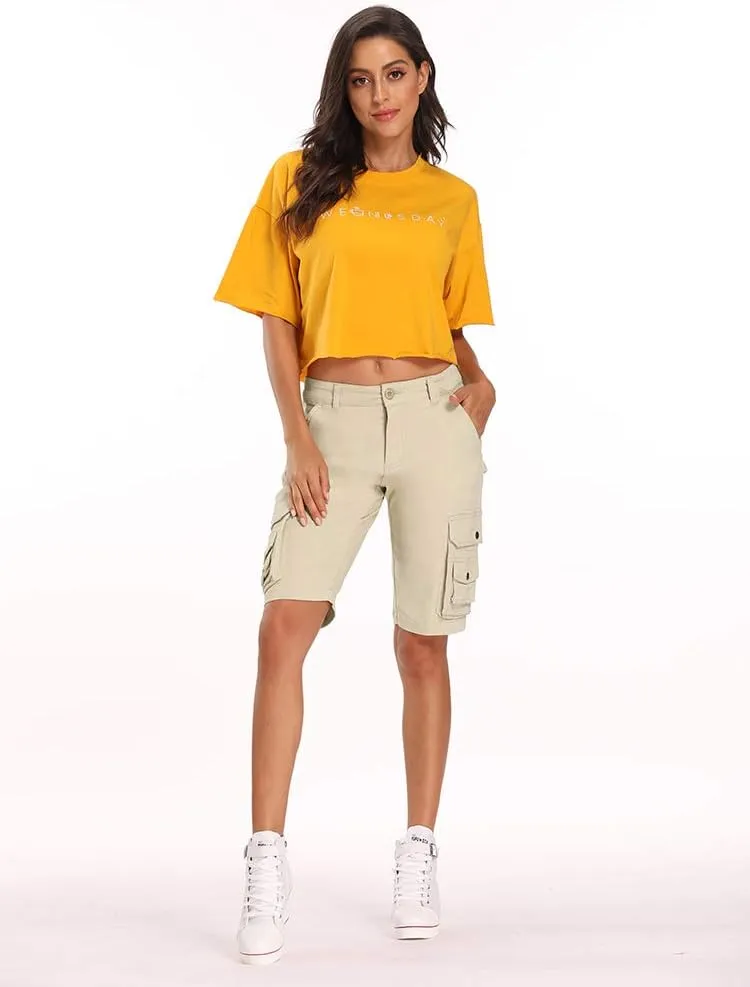 OCHENTA Women's Casual Multi-Pockets Bermuda Cargo Shorts Camo Knee Length Summer Hiking Shorts