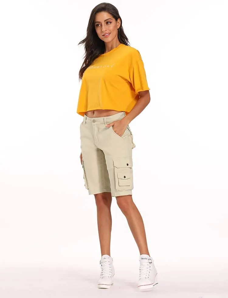 OCHENTA Women's Casual Multi-Pockets Bermuda Cargo Shorts Camo Knee Length Summer Hiking Shorts
