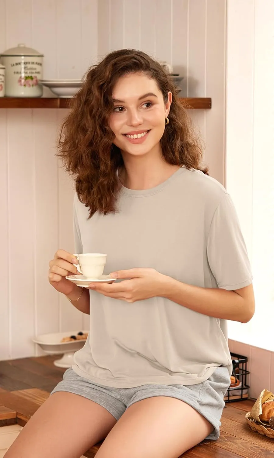 ODODOS Modal Soft Short Sleeve Shirts for Women Crew Neck Yoga Tee Casual Workout Tops