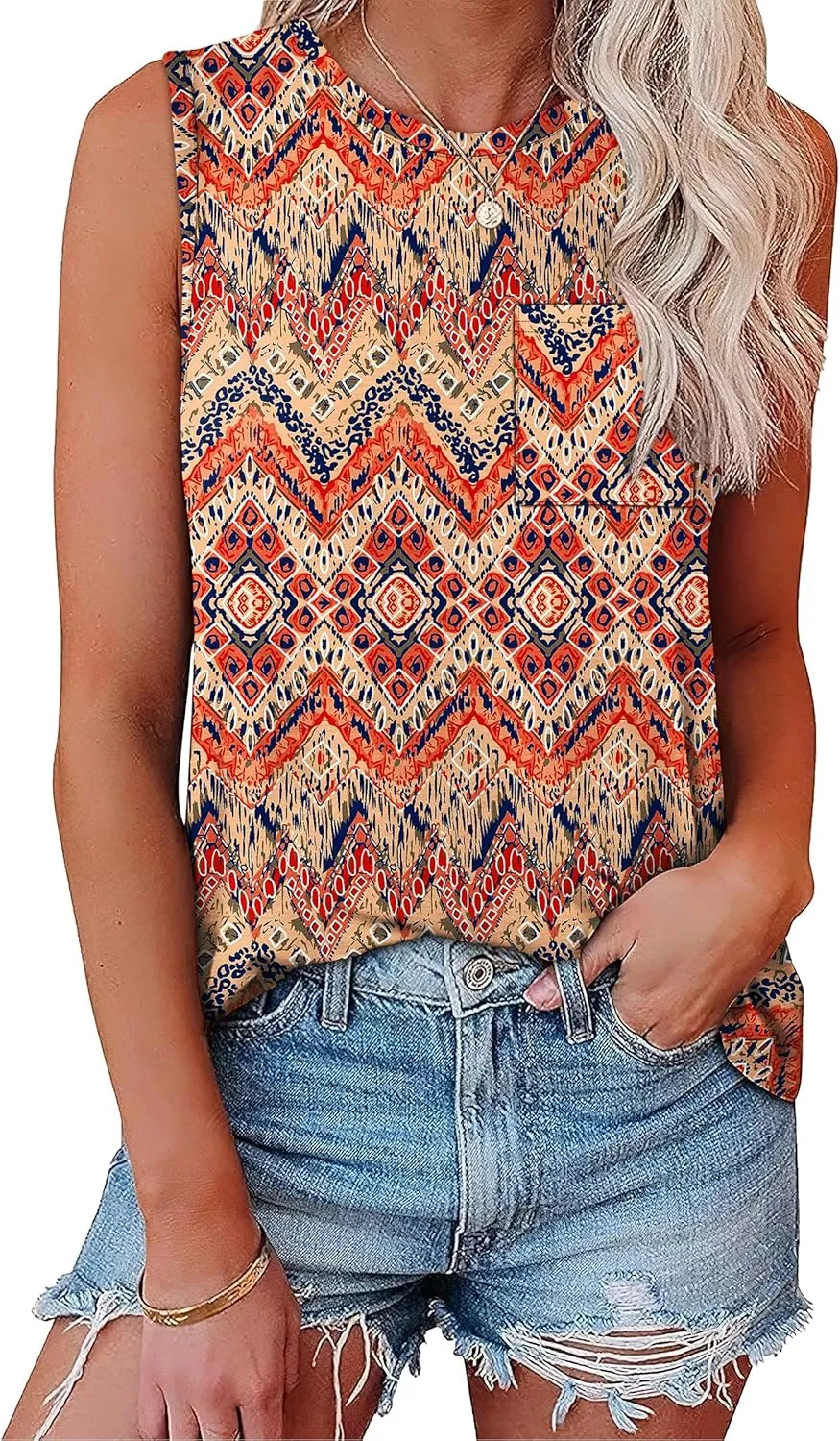 OFEEFAN Womens Tank Tops Summer Sleeveless Tops Loose Fit Crewneck Basic Tee Shirts for Women