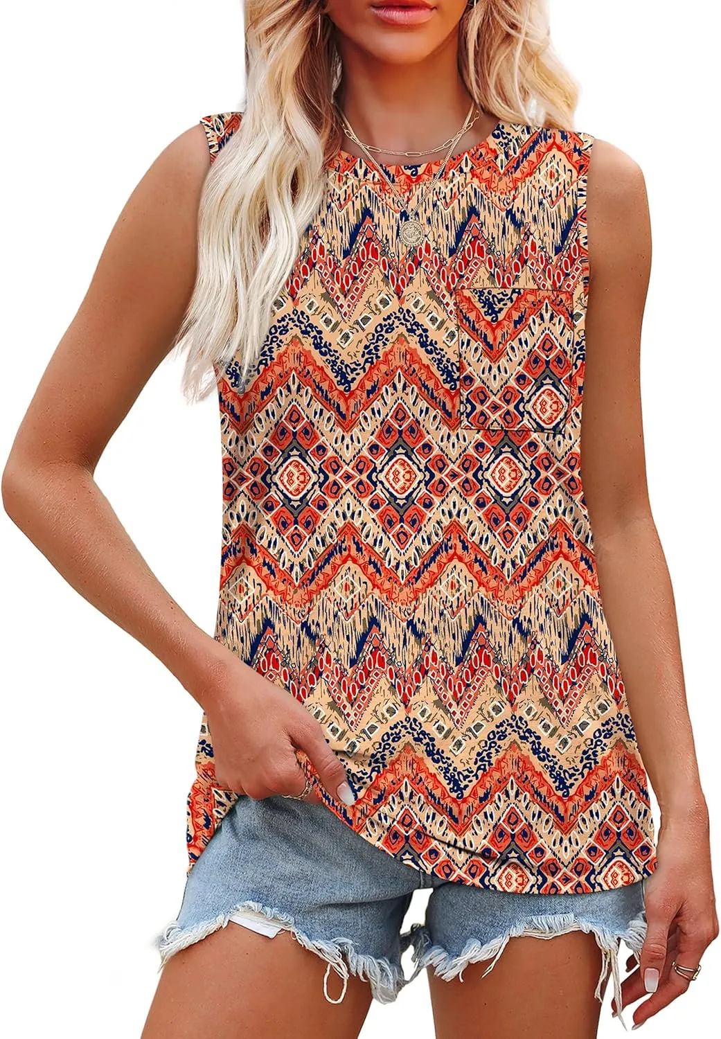 OFEEFAN Womens Tank Tops Summer Sleeveless Tops Loose Fit Crewneck Basic Tee Shirts for Women