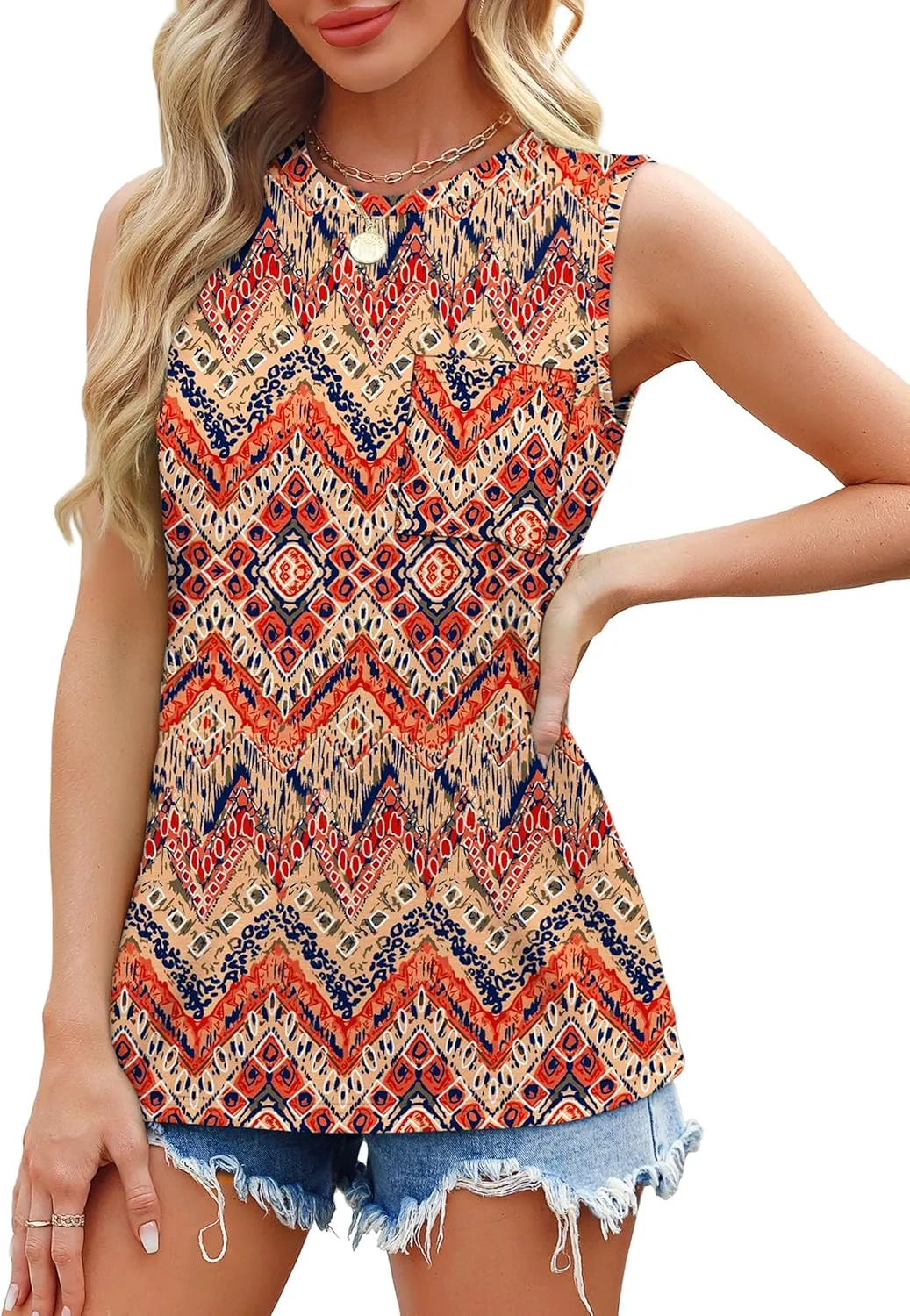 OFEEFAN Womens Tank Tops Summer Sleeveless Tops Loose Fit Crewneck Basic Tee Shirts for Women