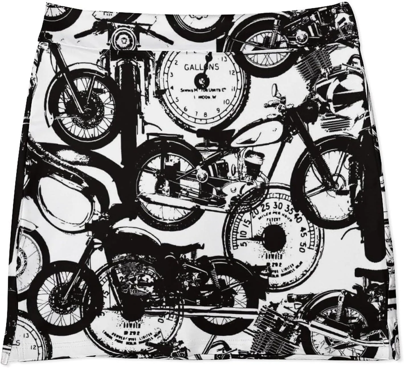 Old Motorcycle Pattern, Women's Mini Tennis Skirt with Shorts Underneath Athletic Workout Cute Skorts
