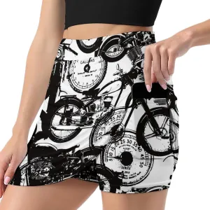 Old Motorcycle Pattern, Women's Mini Tennis Skirt with Shorts Underneath Athletic Workout Cute Skorts