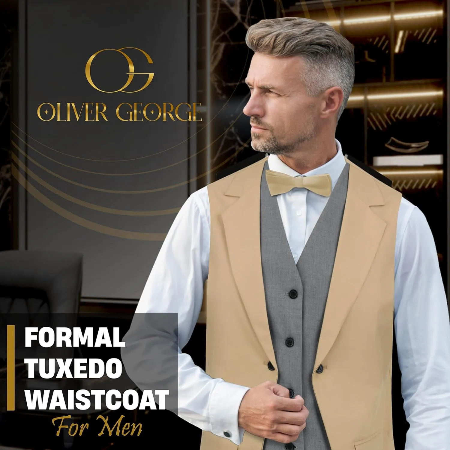 Oliver George Men's Layered Formal Solid Formal Tuxedo Dress Vest Waistcoat Business Vest for Suit or Tuxedo