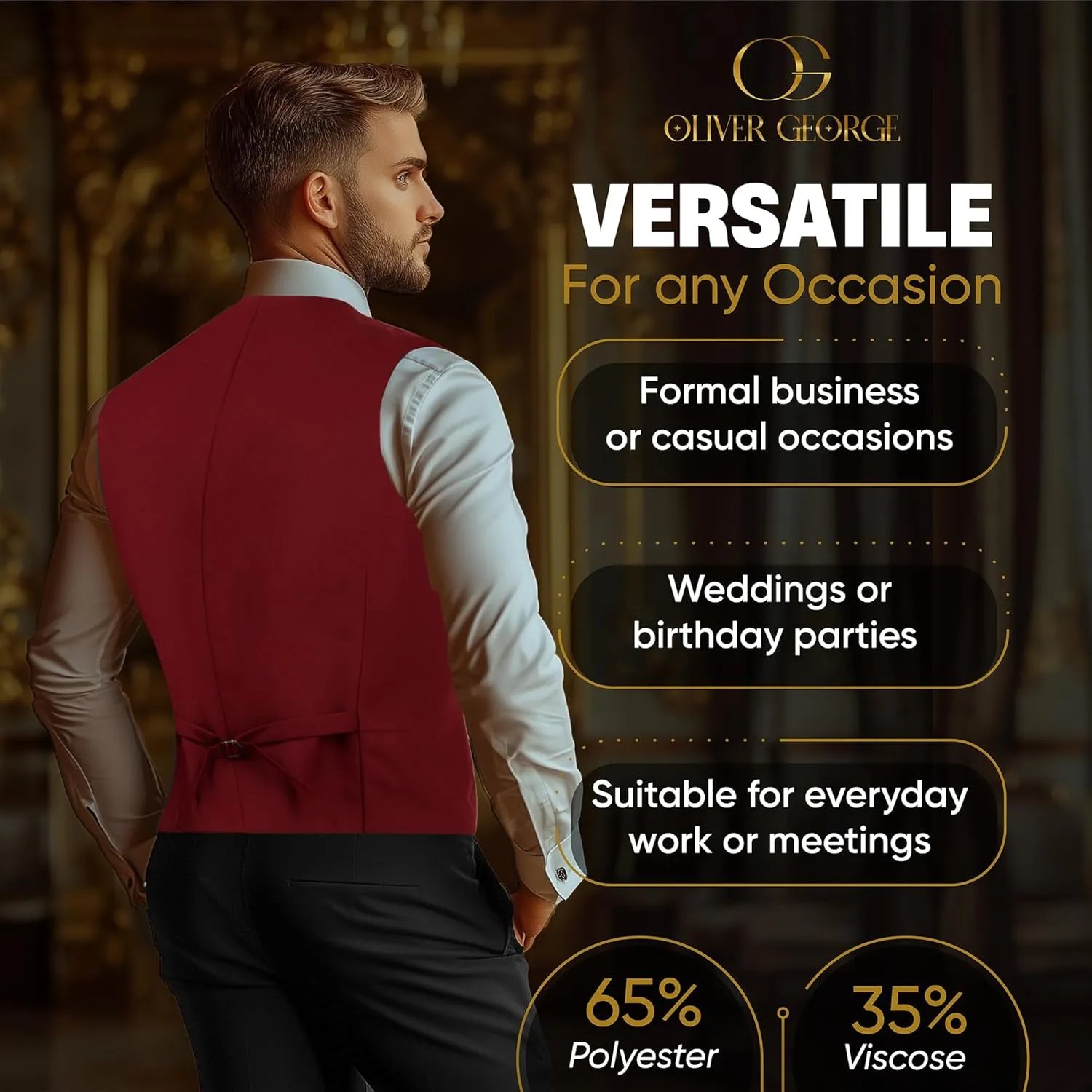 Oliver George Men's Layered Formal Solid Formal Tuxedo Dress Vest Waistcoat Business Vest for Suit or Tuxedo