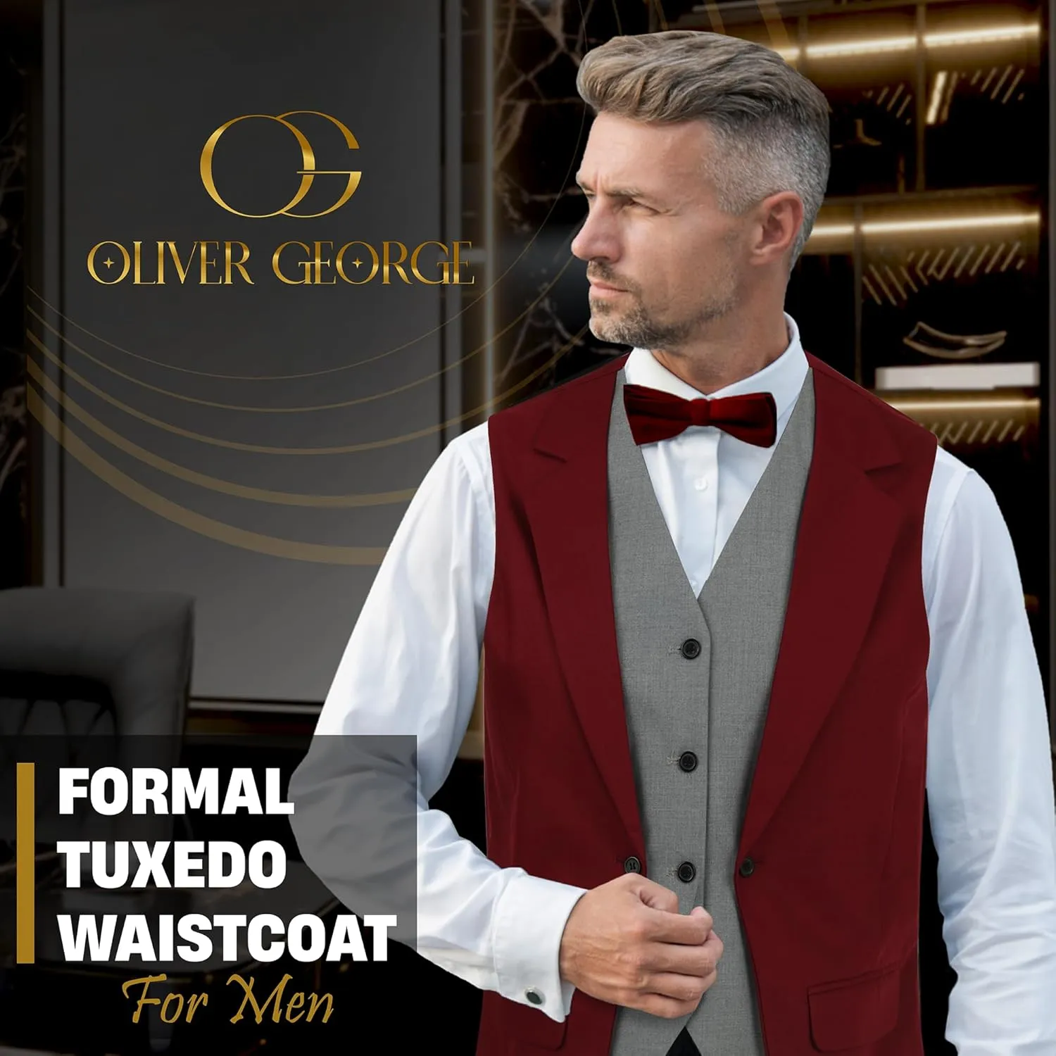 Oliver George Men's Layered Formal Solid Formal Tuxedo Dress Vest Waistcoat Business Vest for Suit or Tuxedo