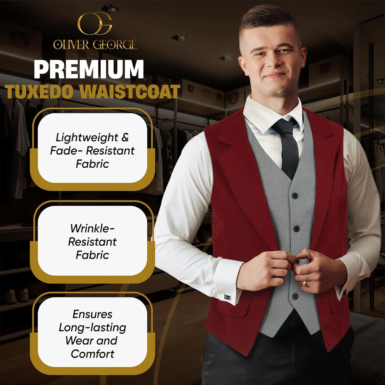 Oliver George Men's Layered Formal Solid Formal Tuxedo Dress Vest Waistcoat Business Vest for Suit or Tuxedo